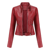 Victoria | Women's Cropped Faux Leather Jacket Stand-Collar Moto Biker