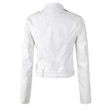Aria | Women's Cropped Moto Faux Leather Jacket Belted Biker