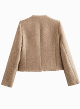 Olivia | Women's Cropped Tweed Button-Front Blazer Jacket