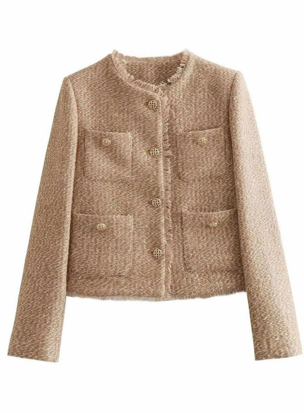 Olivia | Women's Cropped Tweed Button-Front Blazer Jacket