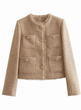 Olivia | Women's Cropped Tweed Button-Front Blazer Jacket