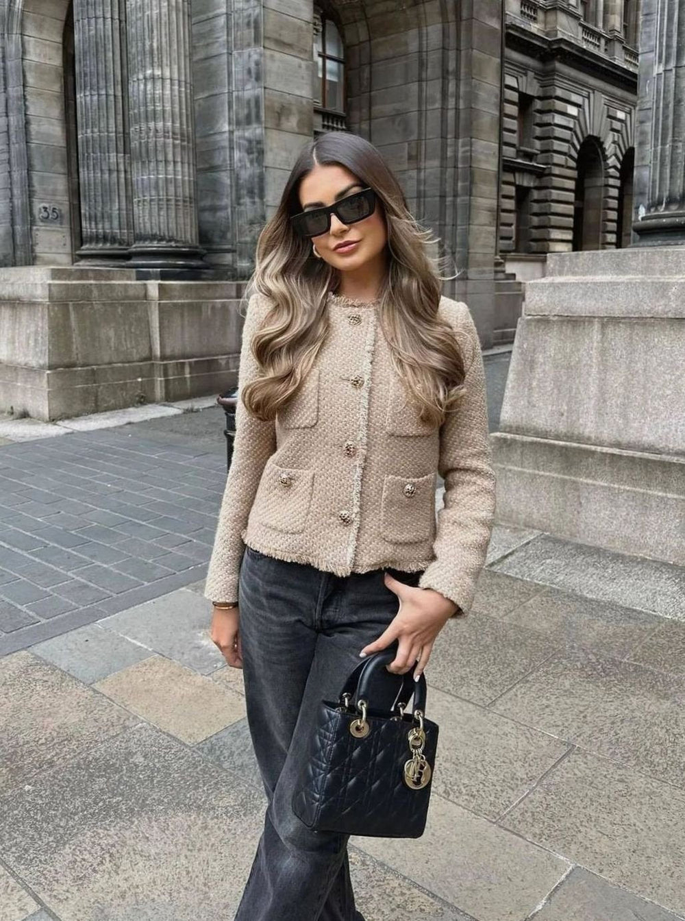 Olivia | Women's Cropped Tweed Button-Front Blazer Jacket