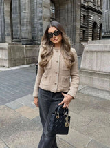 Olivia | Women's Cropped Tweed Button-Front Blazer Jacket