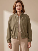 Sophia | Women's Cropped Waffle-Knit Button-Up Stand-Collar Jacket
