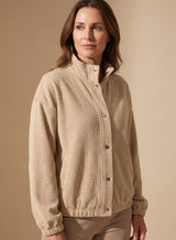 Sophia | Women's Cropped Waffle-Knit Button-Up Stand-Collar Jacket