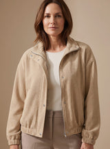 Sophia | Women's Cropped Waffle-Knit Button-Up Stand-Collar Jacket