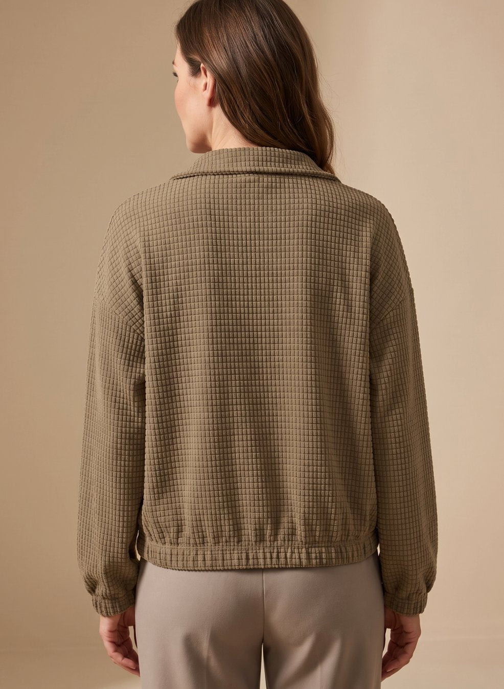 Sophia | Women's Cropped Waffle-Knit Button-Up Stand-Collar Jacket