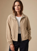 Sophia | Women's Cropped Waffle-Knit Button-Up Stand-Collar Jacket