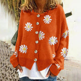Luna | Women's Daisy Floral Button-Front Relaxed-Fit Winter Cardigan Sweater - 2