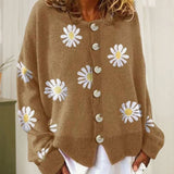 Luna | Women's Daisy Floral Button-Front Relaxed-Fit Winter Cardigan Sweater - 5