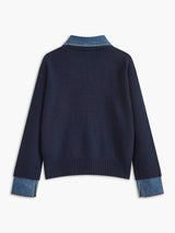 Mia | Women's Denim-Collar Knit Polo Sweater