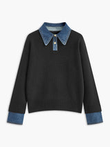 Mia | Women's Denim-Collar Knit Polo Sweater