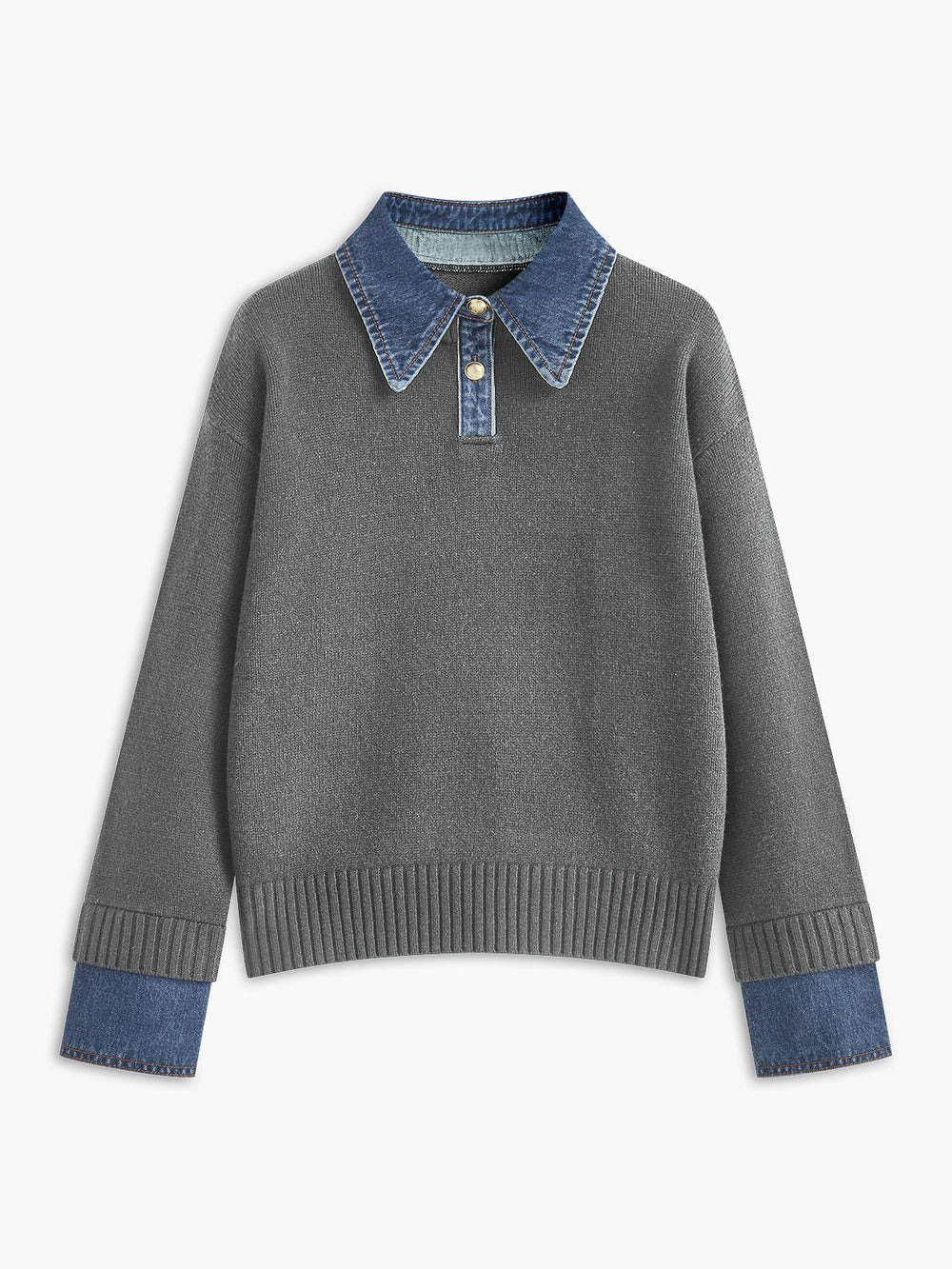 Mia | Women's Denim-Collar Knit Polo Sweater