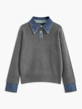 Mia | Women's Denim-Collar Knit Polo Sweater