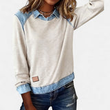 Isabella | Women's Denim-Collar Raglan Knit Sweater Long Sleeve Pullover