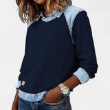 Isabella | Women's Denim-Collar Raglan Knit Sweater Long Sleeve Pullover