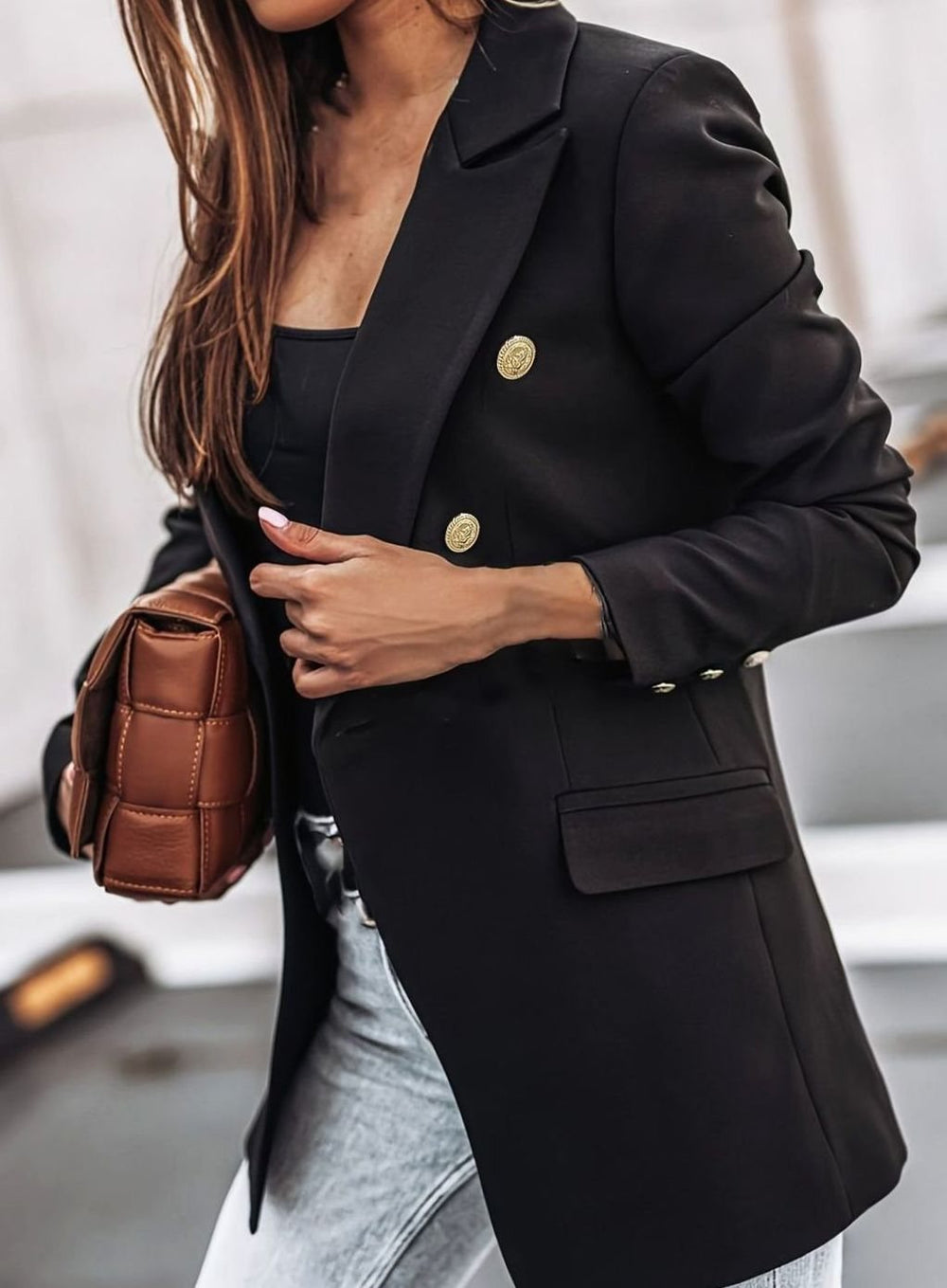 Luna | Women's Double-Breasted Gold-Button Blazer Slim Workwear Jacket