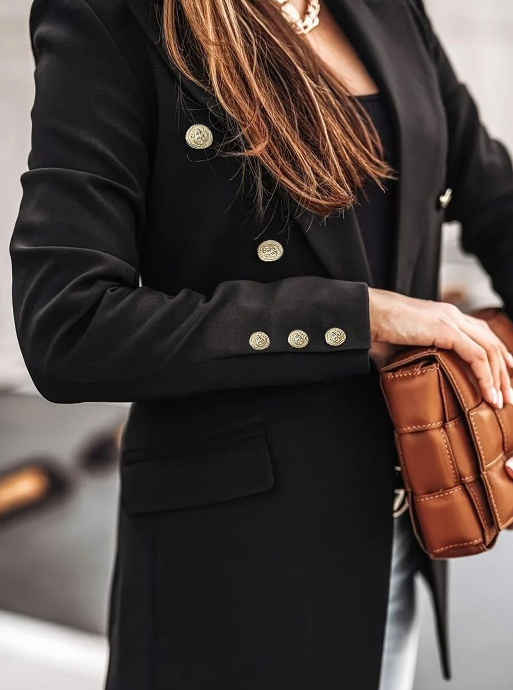 Luna | Women's Double-Breasted Gold-Button Blazer Slim Workwear Jacket - 5