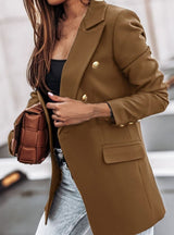 Luna | Women's Double-Breasted Gold-Button Blazer Slim Workwear Jacket - 7