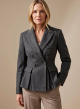 Victoria | Women's Double-Breasted Peplum Blazer Notch Lapel Long Sleeve