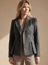 Victoria | Women's Double-Breasted Peplum Blazer Notch Lapel Long Sleeve