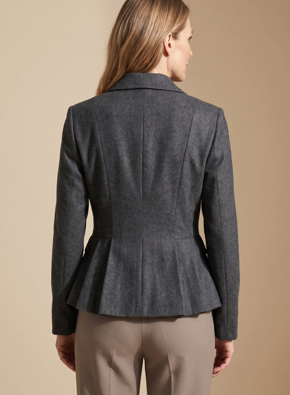 Victoria | Women's Double-Breasted Peplum Blazer Notch Lapel Long Sleeve