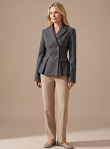 Victoria | Women's Double-Breasted Peplum Blazer Notch Lapel Long Sleeve