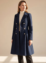 Layla | Women's Double-Breasted Pleated A-Line Wool-Blend Longline Coat