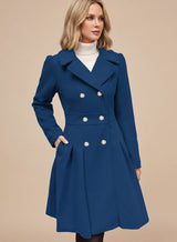 Layla | Women's Double-Breasted Pleated A-Line Wool-Blend Longline Coat