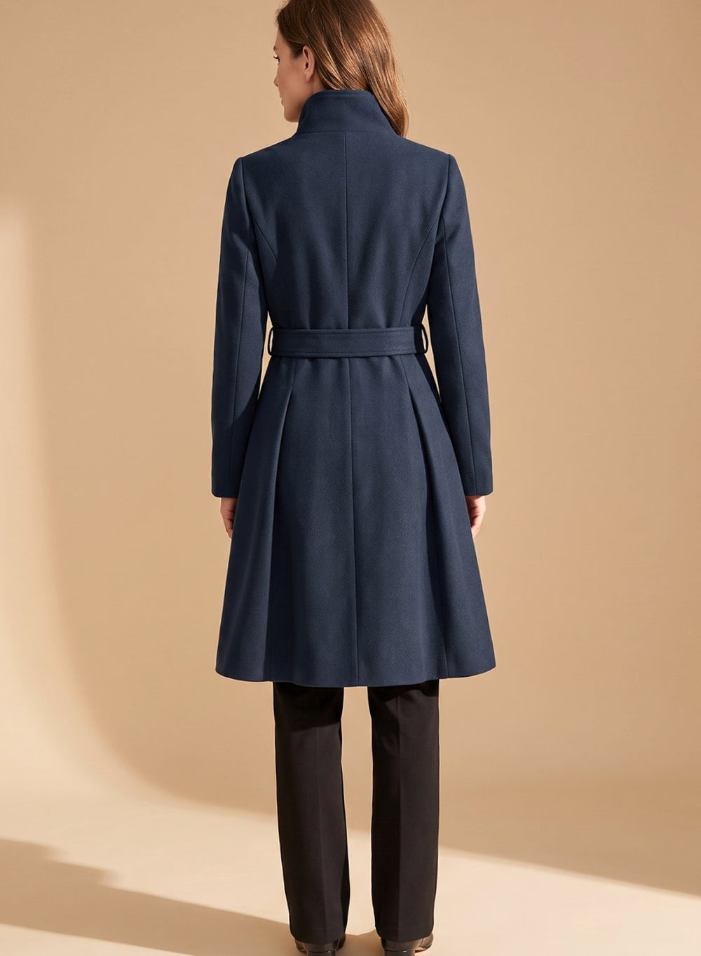 Layla | Women's Double-Breasted Pleated A-Line Wool-Blend Longline Coat