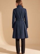 Layla | Women's Double-Breasted Pleated A-Line Wool-Blend Longline Coat