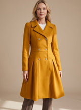Layla | Women's Double-Breasted Pleated A-Line Wool-Blend Longline Coat