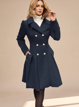 Layla | Women's Double-Breasted Pleated A-Line Wool-Blend Longline Coat