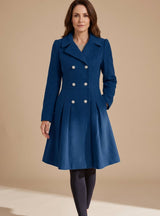 Layla | Women's Double-Breasted Pleated A-Line Wool-Blend Longline Coat