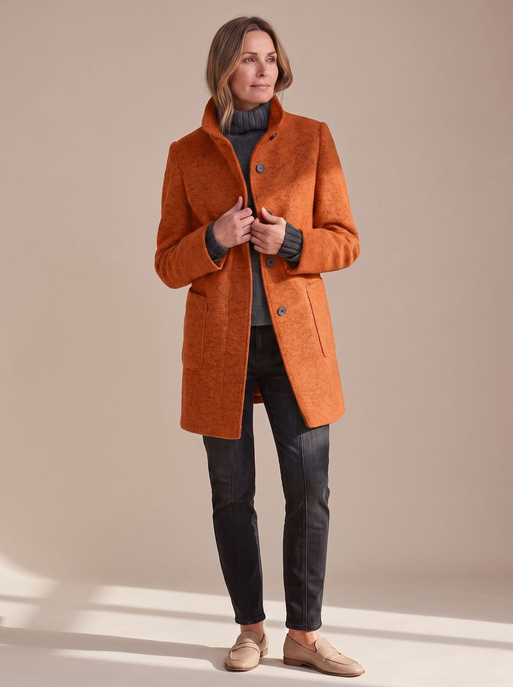 Charlotte | Women's Elegant Winter Coat Stand-Collar Button-Front