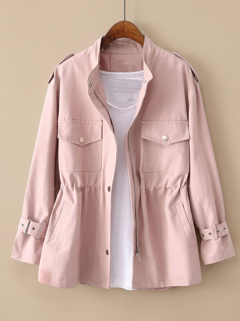 Evelyn | Women's Elegant Zip-Up Utility Jacket Drawstring Waist