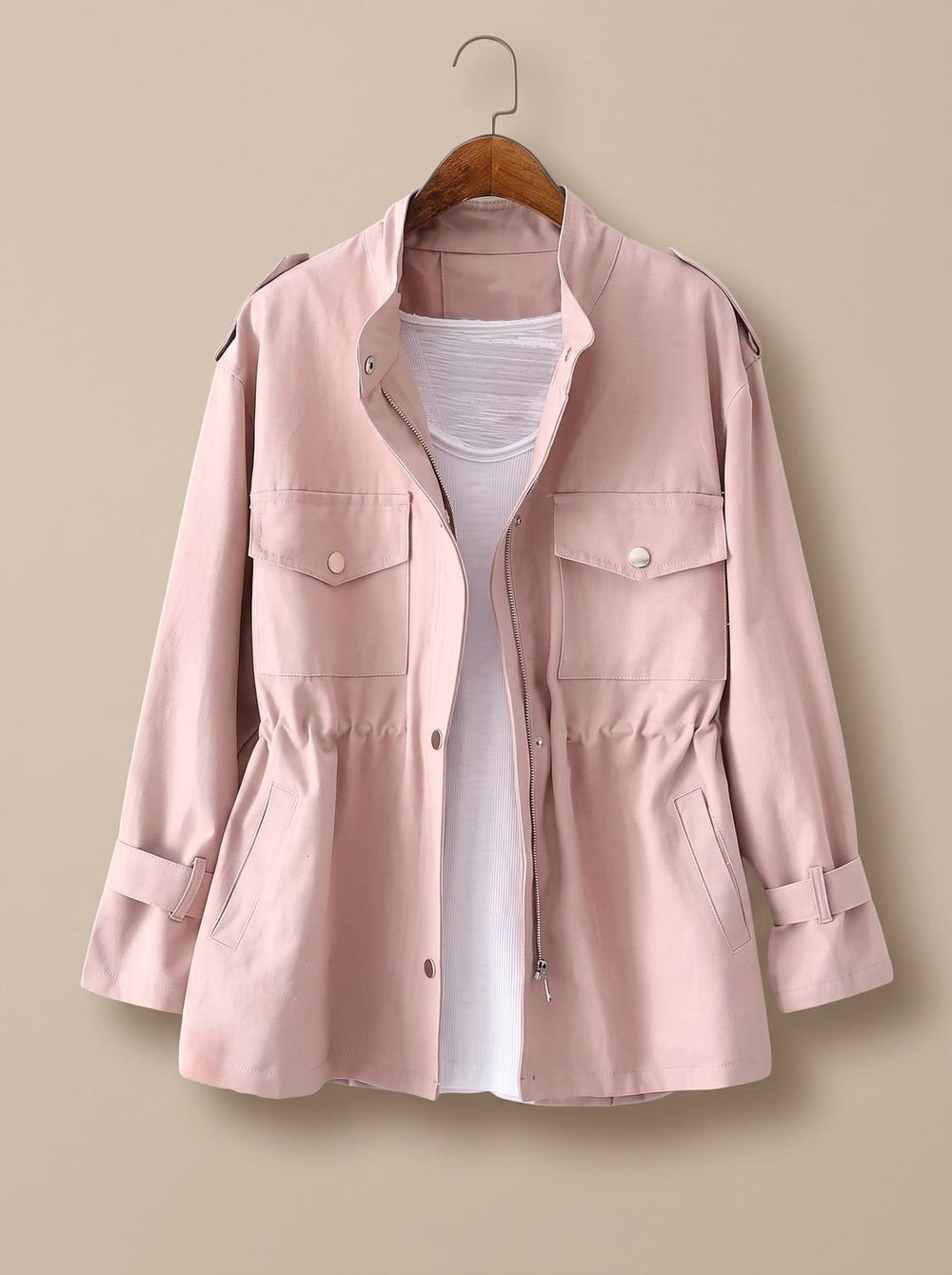 Evelyn | Women's Elegant Zip-Up Utility Jacket Drawstring Waist