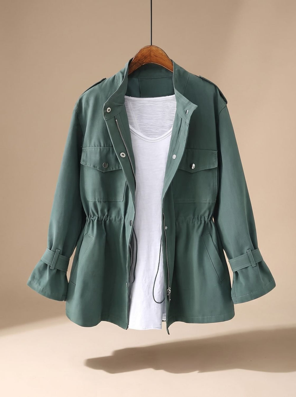 Evelyn | Women's Elegant Zip-Up Utility Jacket Drawstring Waist