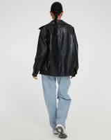 Stylish Women's Faux Leather Jacket with Zip Front & Spread Collar - Trendy Outerwear for All Seasons