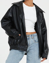 Stylish Women's Faux Leather Jacket with Zip Front & Spread Collar - Trendy Outerwear for All Seasons