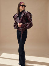 Luna | Women's Faux Leather Belted Oversized Moto Coat