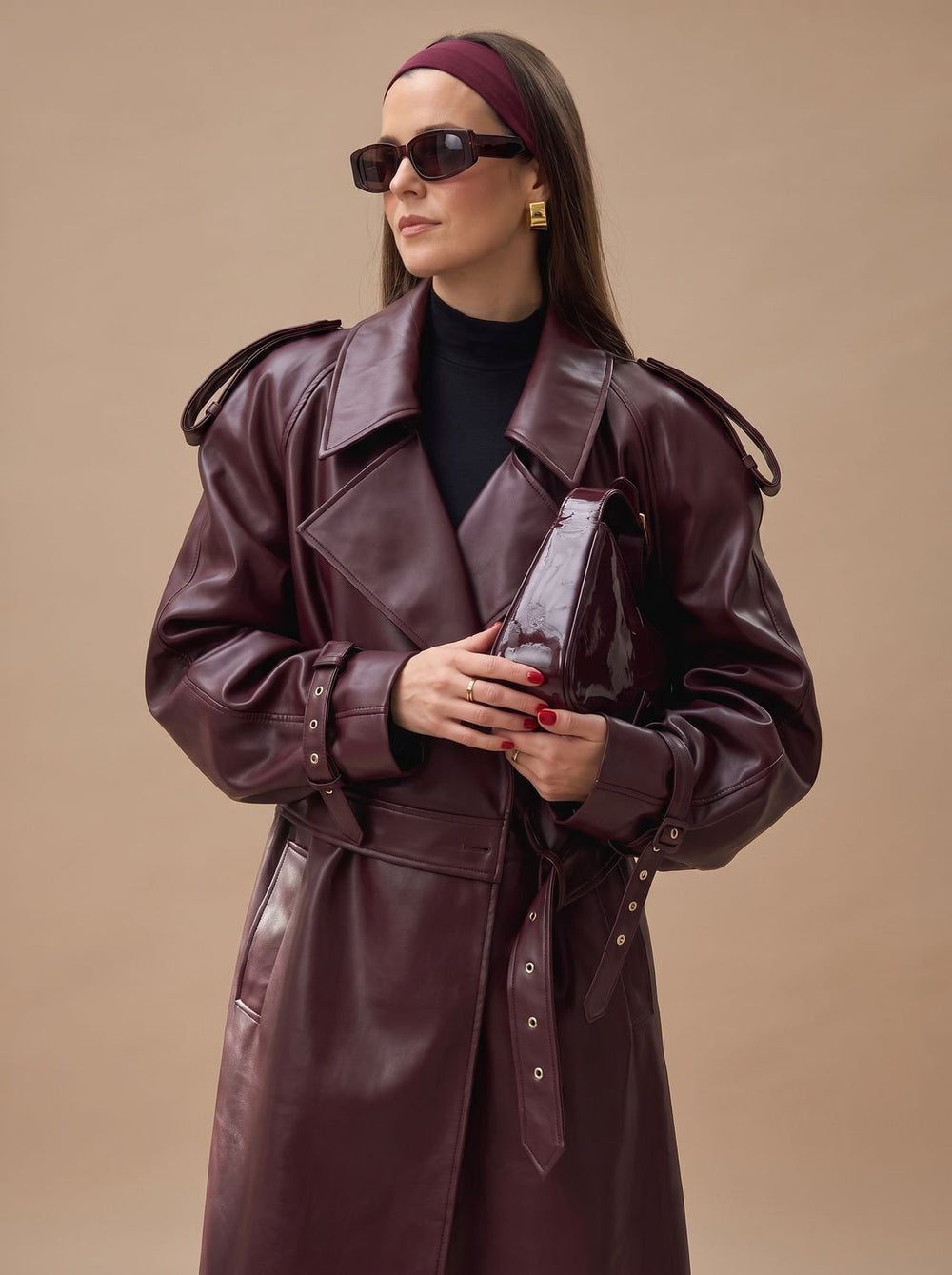 Luna | Women's Faux Leather Belted Oversized Moto Coat