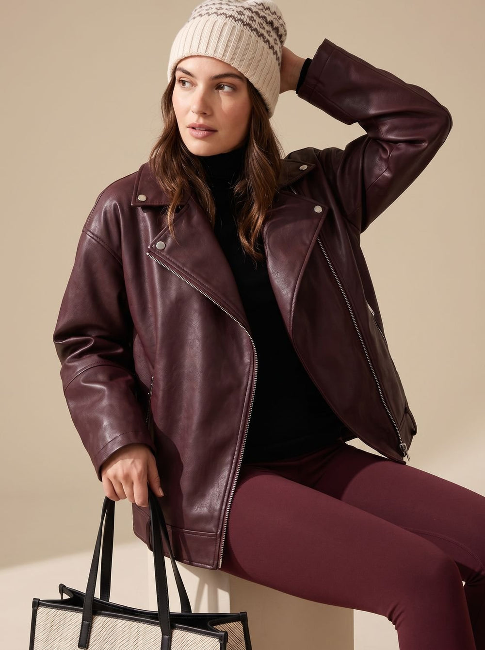 Luna | Women's Faux Leather Belted Oversized Moto Coat