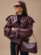Luna | Women's Faux Leather Belted Oversized Moto Coat