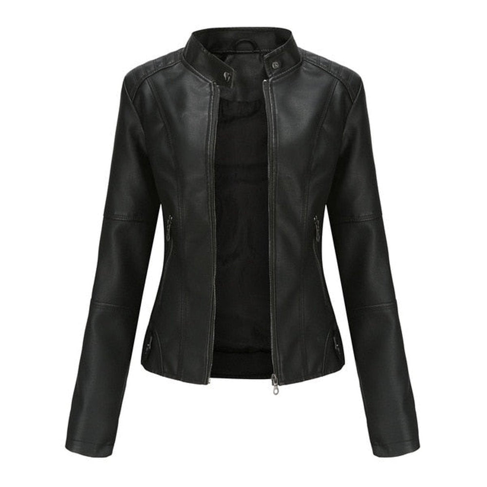 Madison | Women's Faux Leather Jacket Stand Collar Zip-Up Moto Jacket
