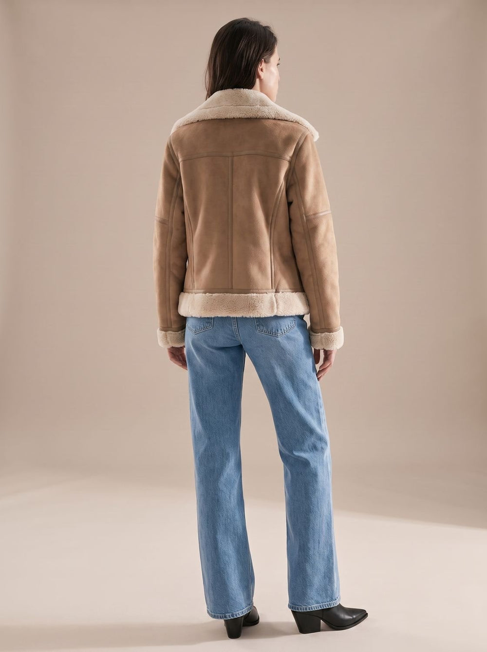 Harper | Women's Faux Shearling Aviator Jacket Belted Asymmetric Zip