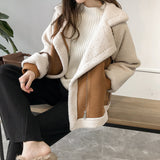 Women's Faux Shearling Coat - Stylish Turn-Down Collar & Functional Zip Pockets - Cozy Winter Outerwear