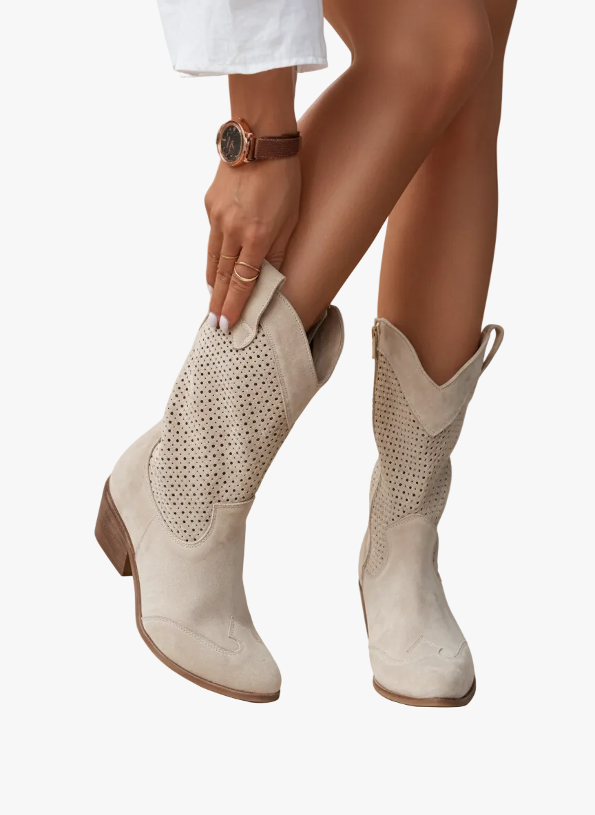 Women's perforated shaft western boots, view 1