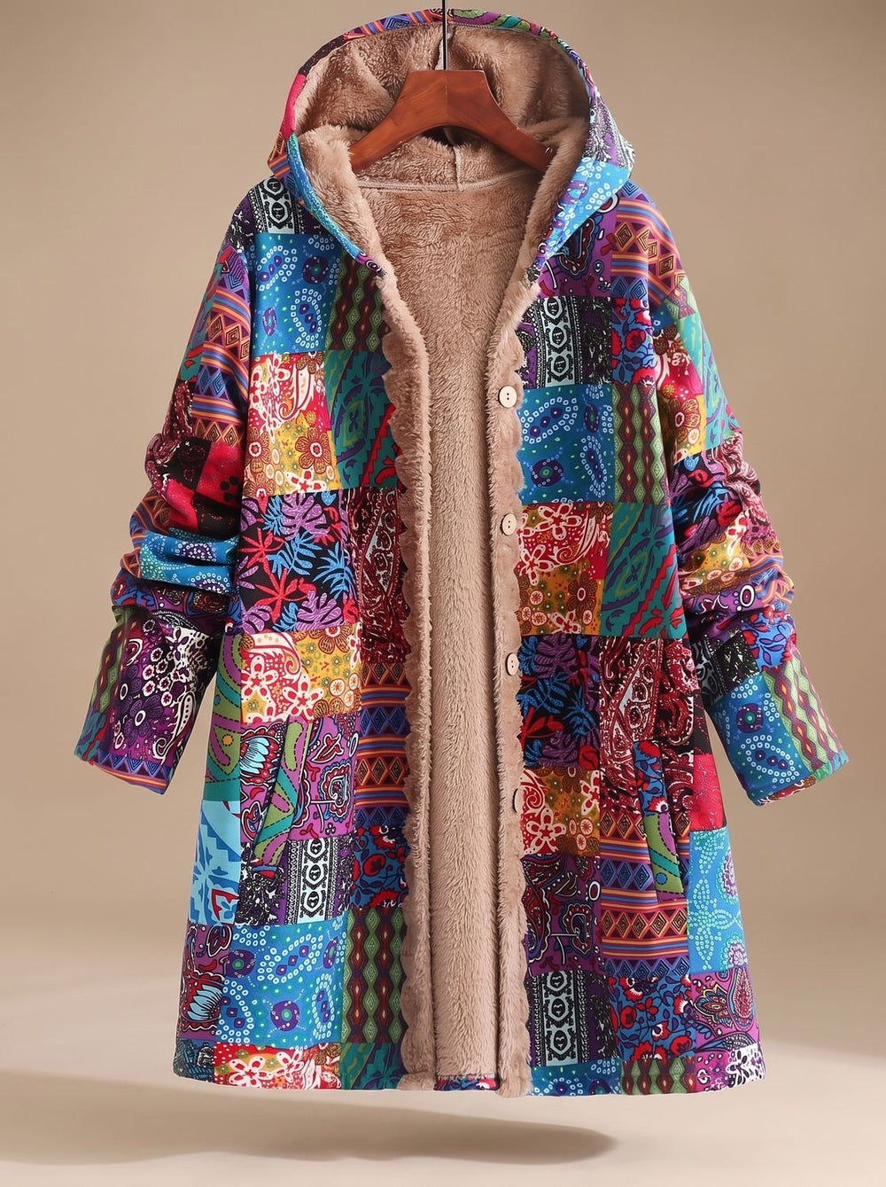 Madison | Women's Fleece-Lined Hooded Boho Patchwork Comfortable Jacket
