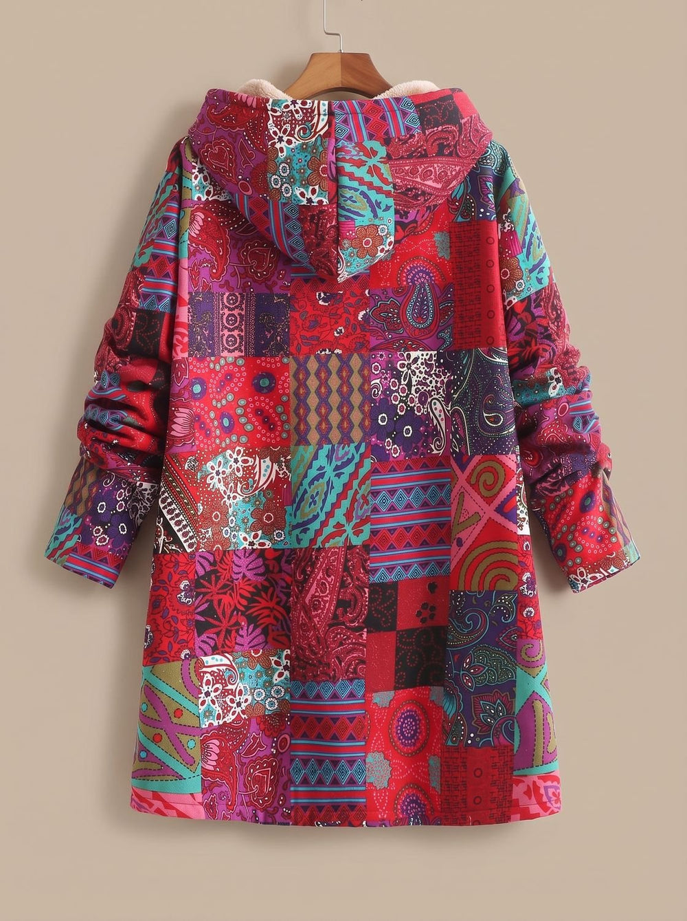Madison | Women's Fleece-Lined Hooded Boho Patchwork Comfortable Jacket